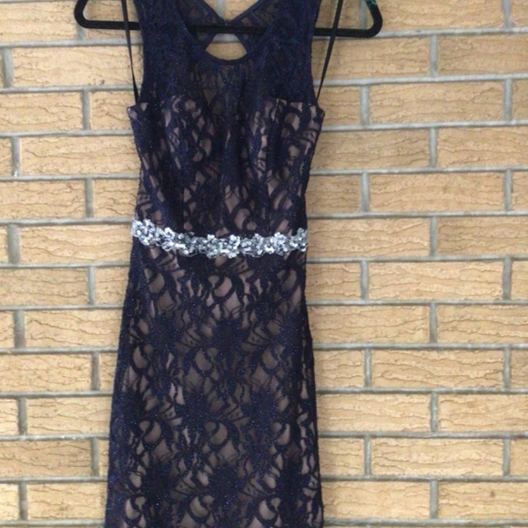 Navy blue and nude homecoming wedding reception party  dress - Picture 3 of 6